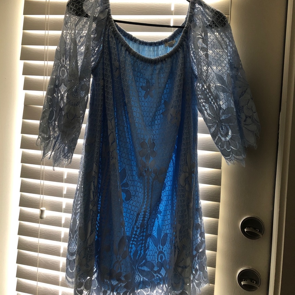 Lacy baby blue off the shoulder dress
